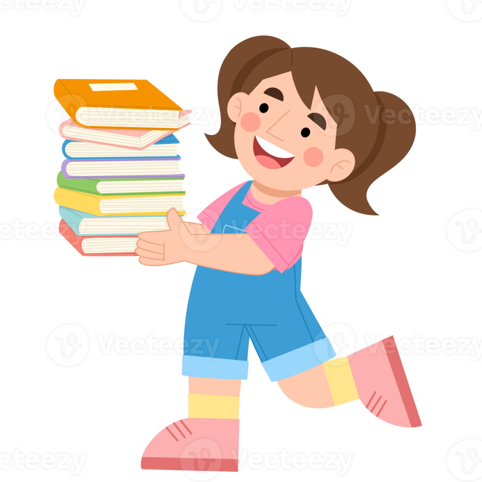 Illustration of a little girl carrying a book png