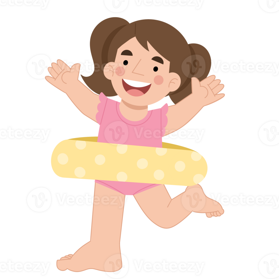 Illustration of a little girl with a swimming float png