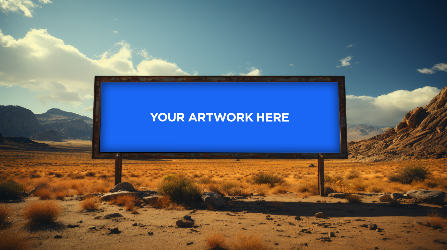 billboard on the side of a road at desert psd
