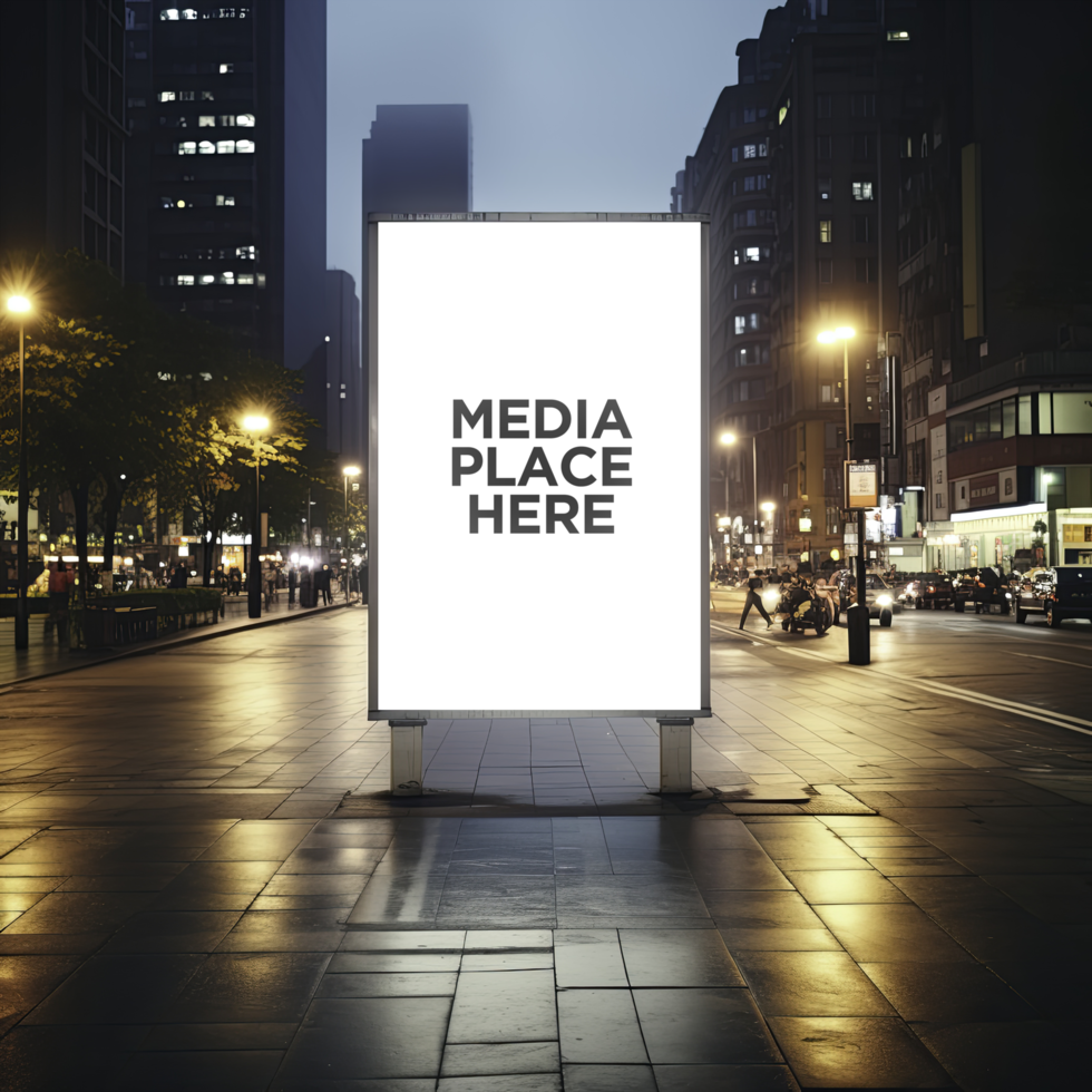 mockup of a billboard on a city street at night psd