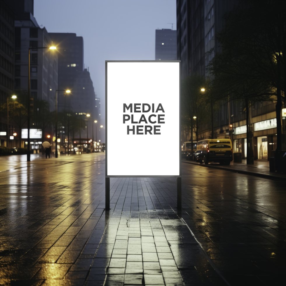 mockup of a billboard on a city street at night psd