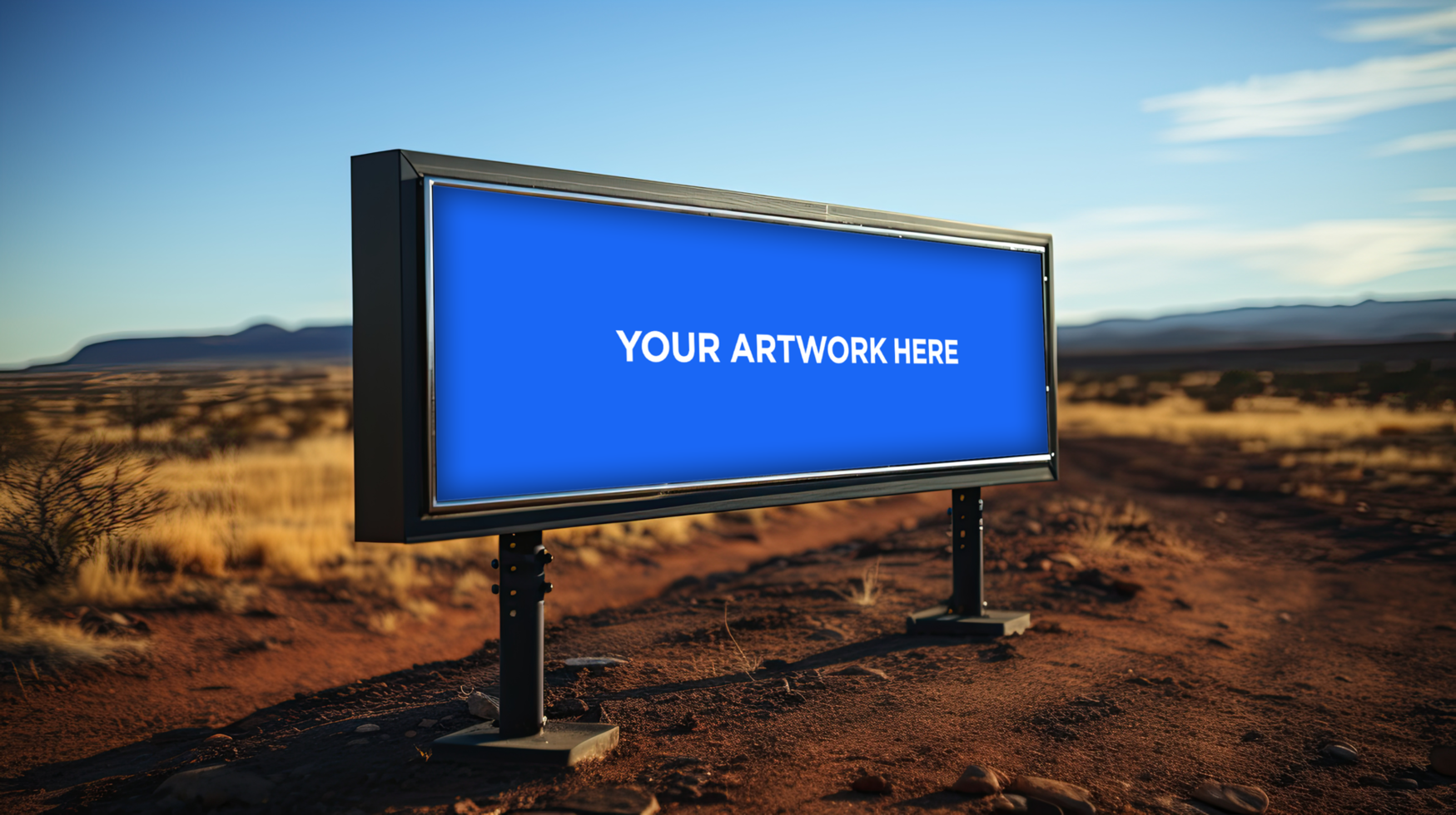 billboard on the side of a road at desert psd