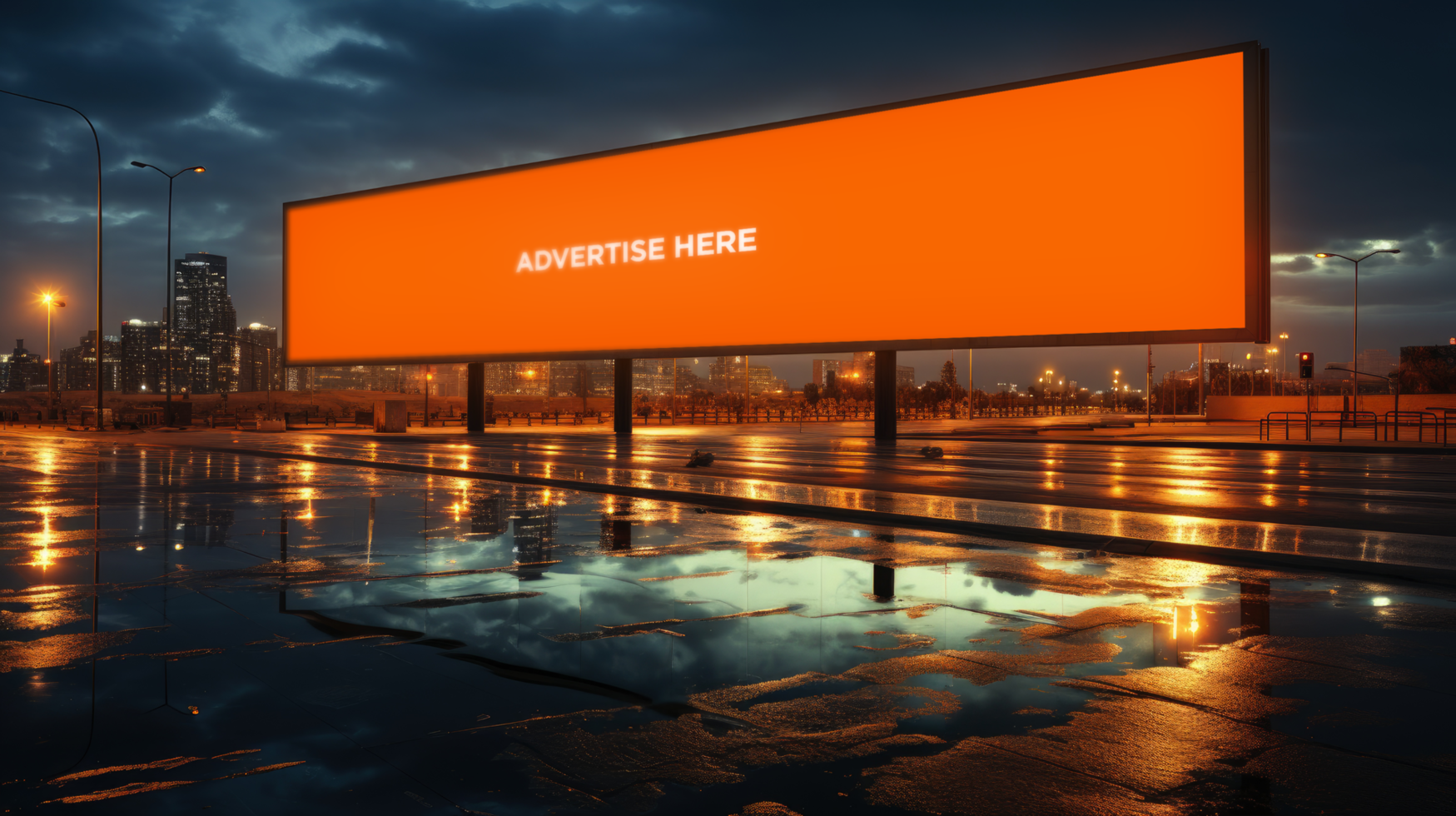 billboard on the side of a road at night psd