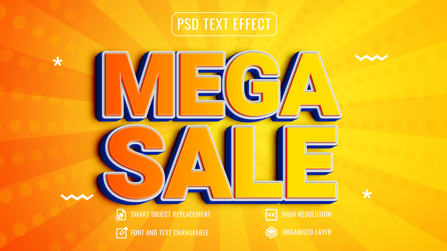 mega sale text effect on yellow background psd