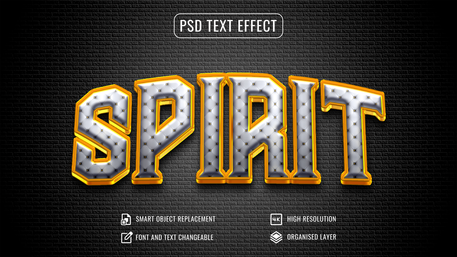 3d text effect of spirit in gold and silver psd