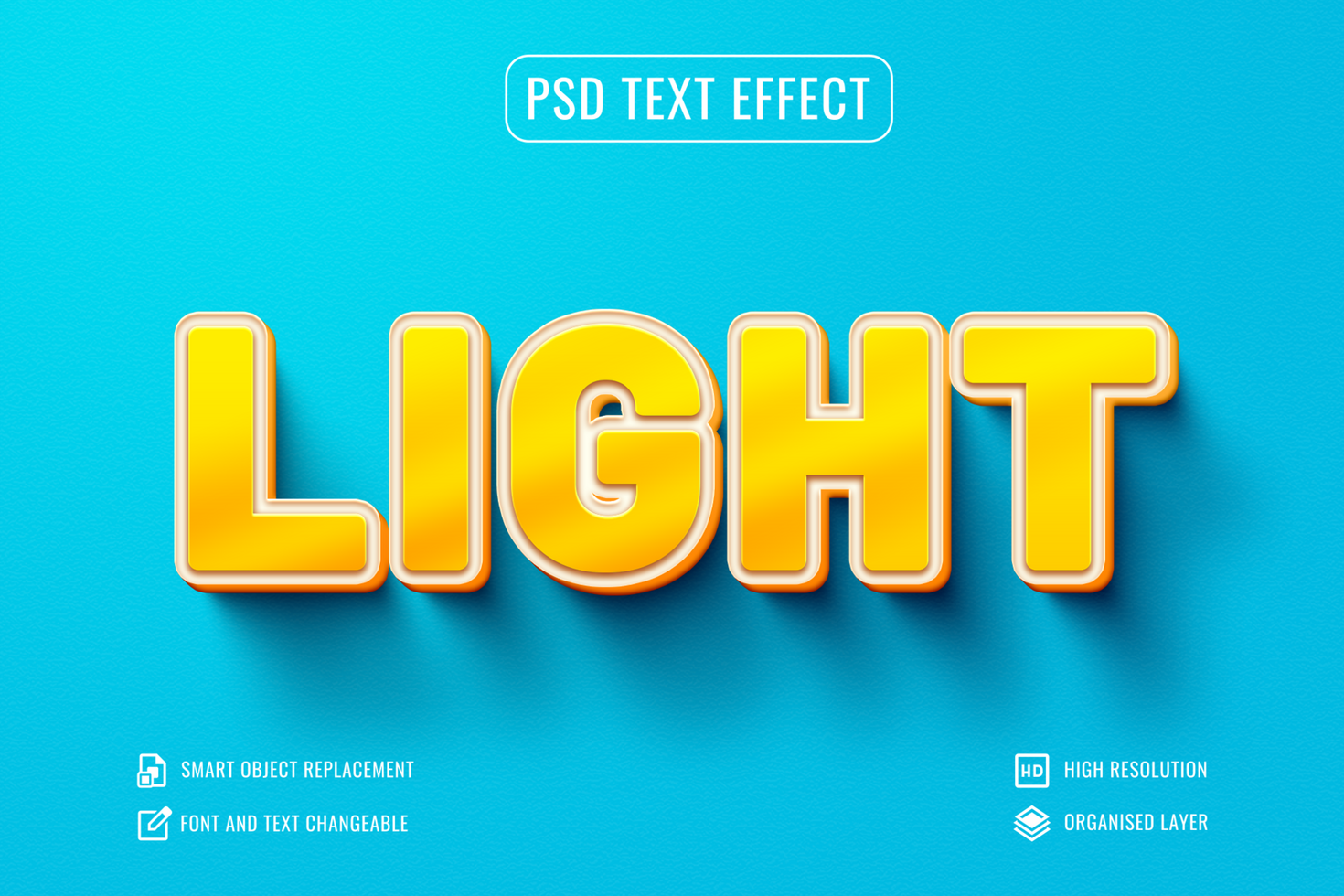 3d lumière texte effet sur bleu Contexte psd