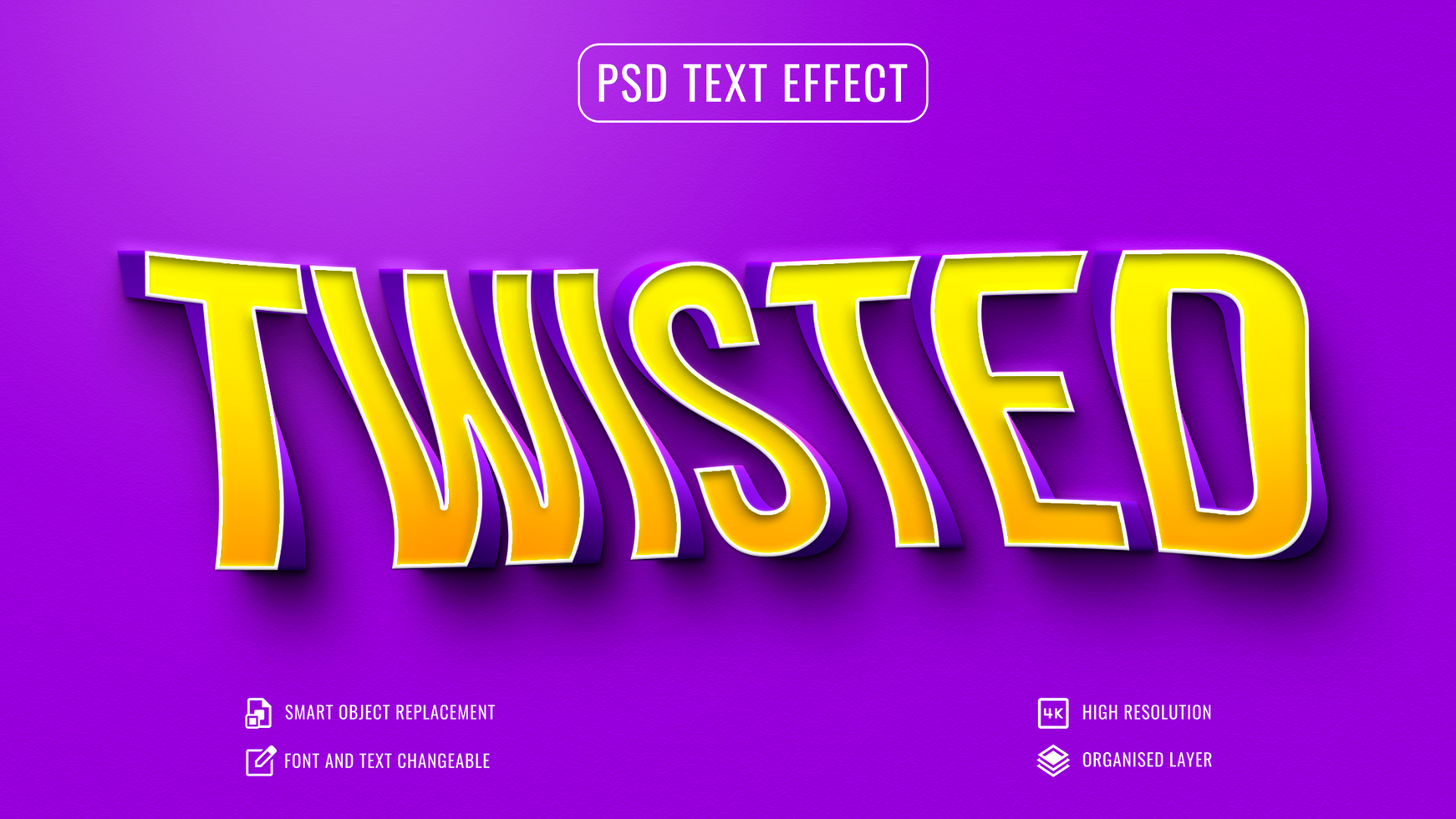 twisted text effect on a purple background psd