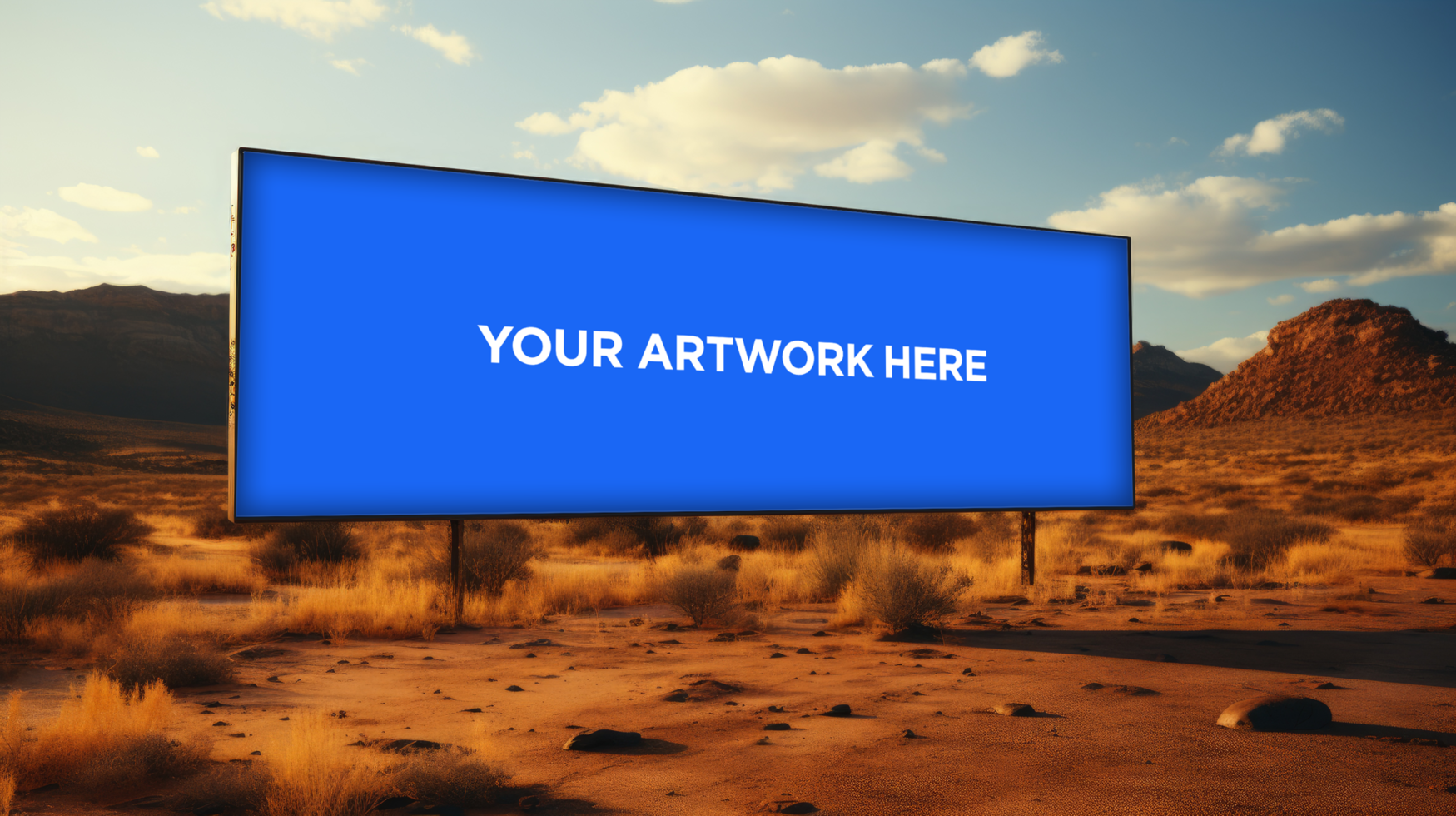 billboard on the side of a road at desert psd