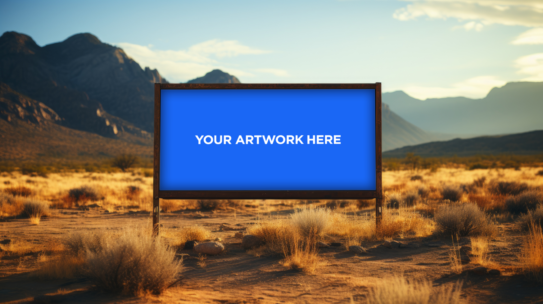 billboard on the side of a road at desert psd