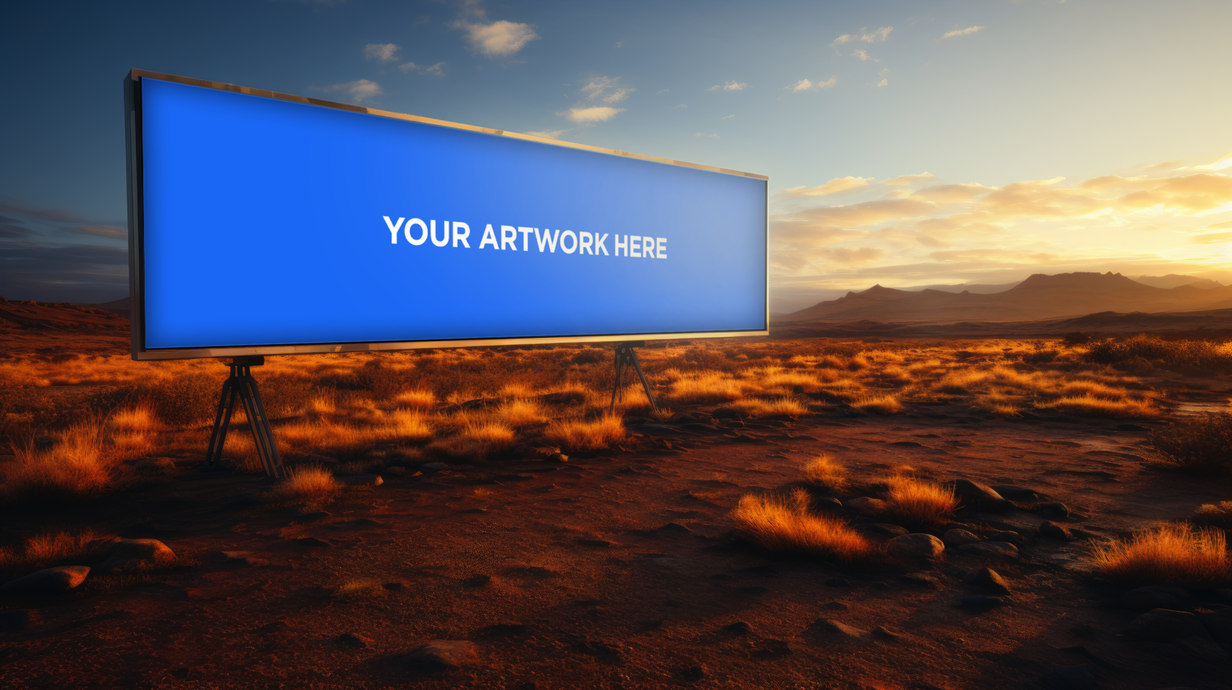 billboard on the side of a road at desert psd