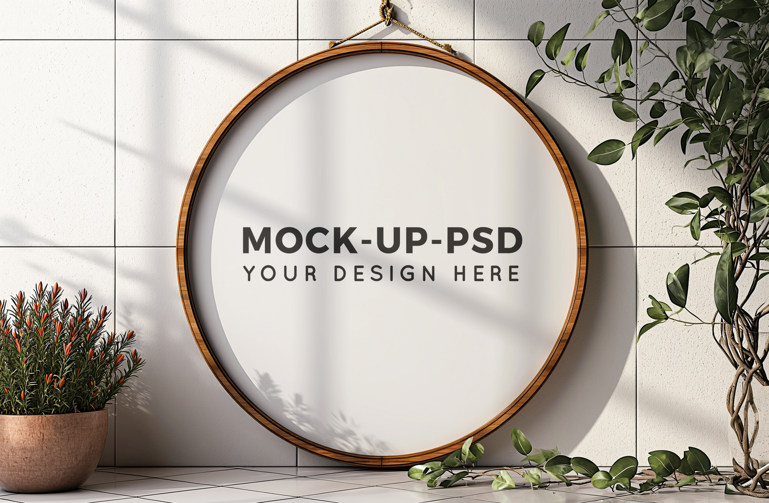 Photo frame mock up in a room decorated with plants psd