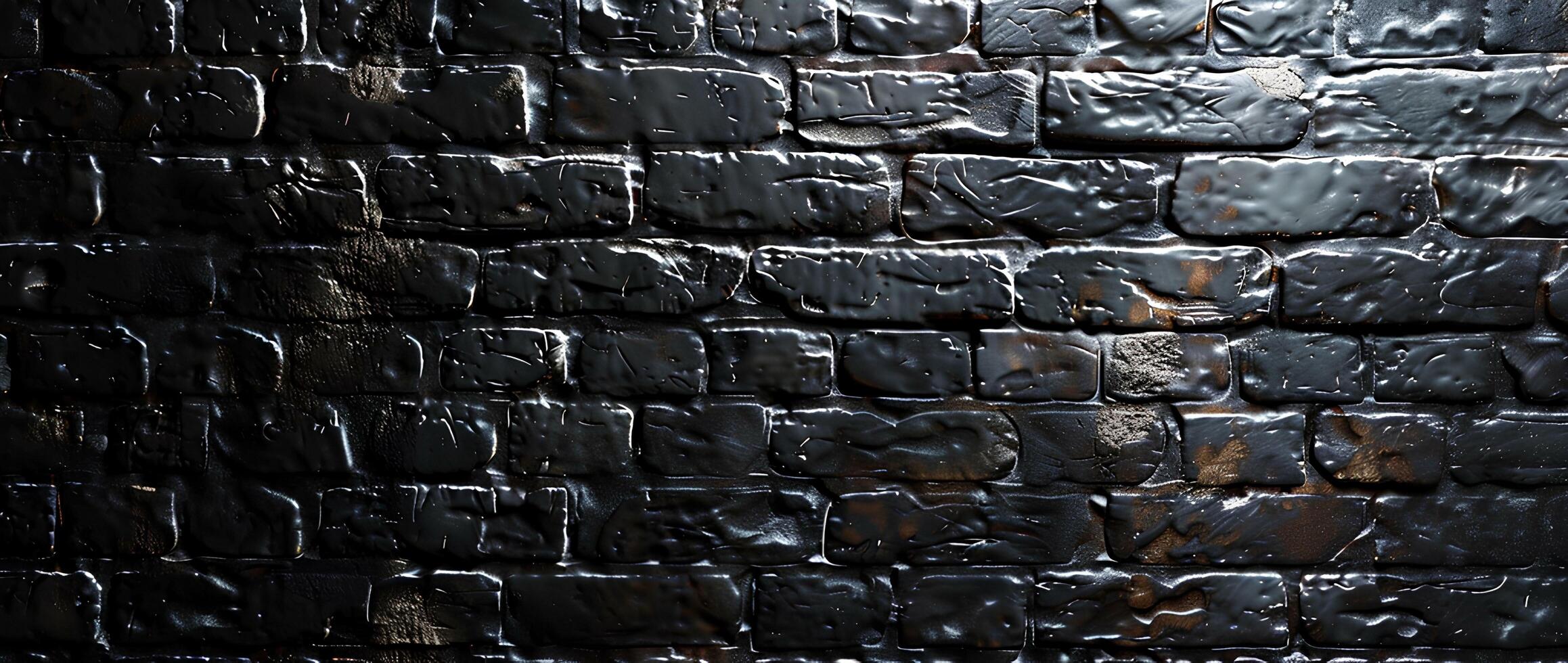 AI generated Black brick wall with cracks and scratches. Abstract texture background for design. photo