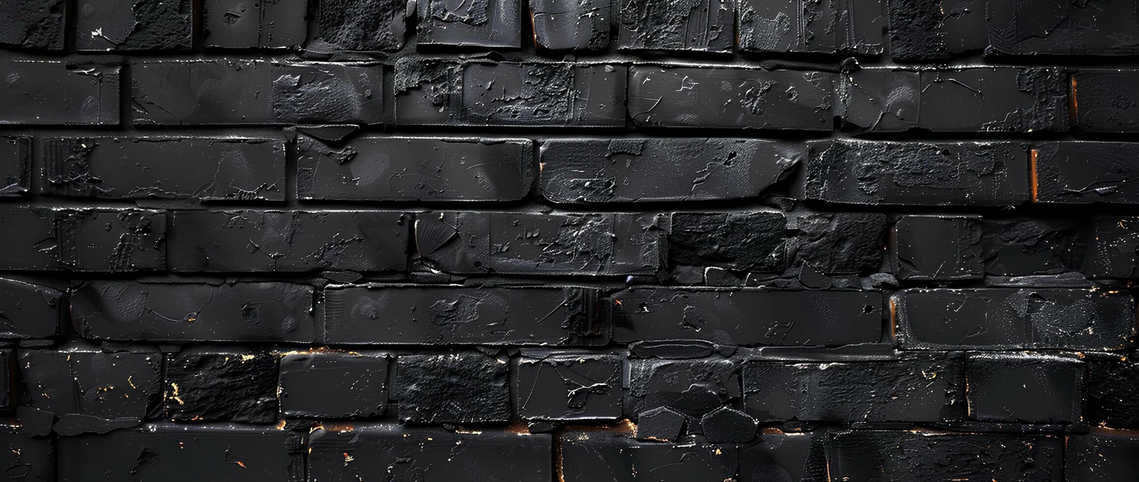 AI generated Black brick wall with cracks and scratches. Abstract texture background for design. photo