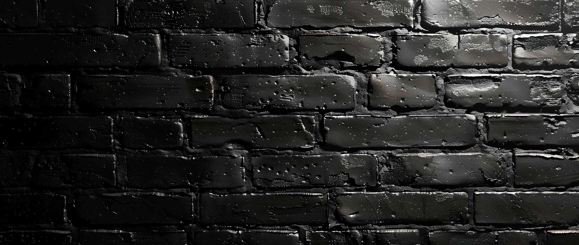 AI generated Black brick wall with cracks and scratches. Abstract texture background for design. photo