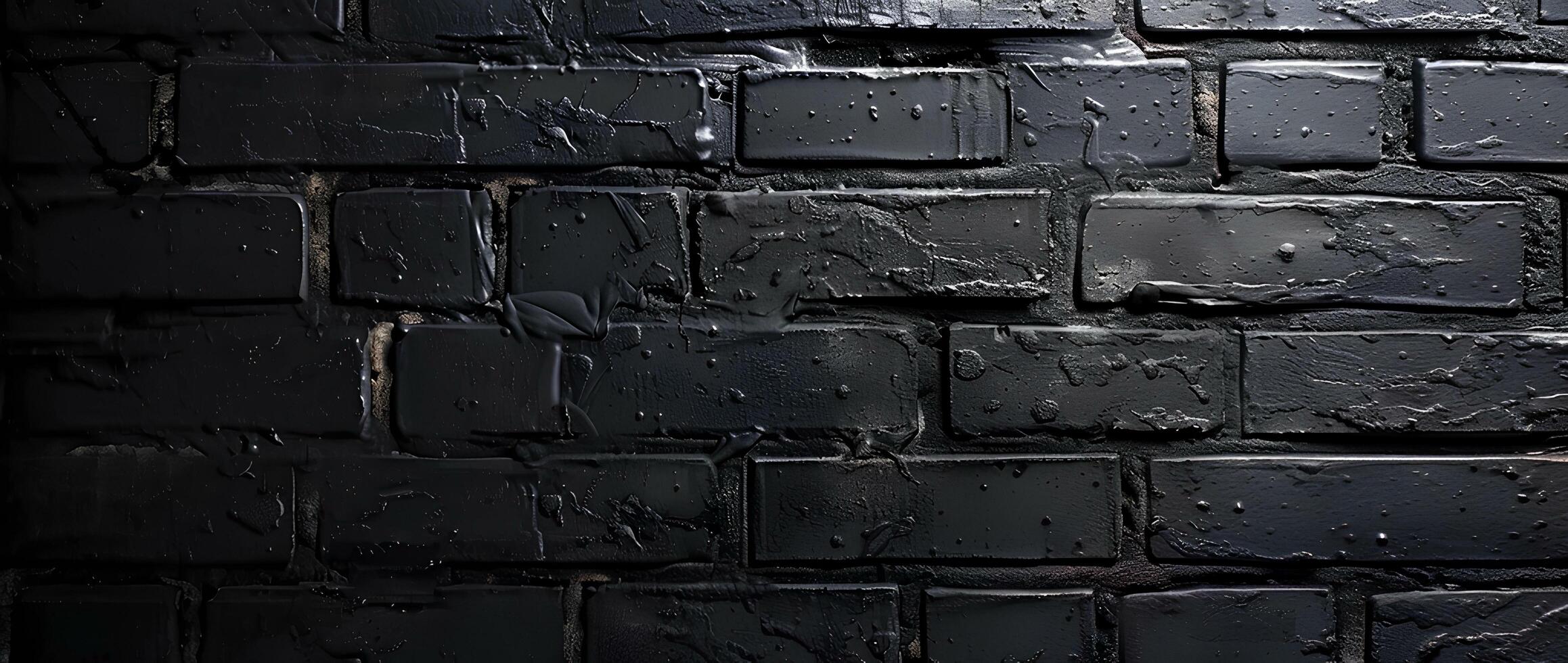 AI generated Black brick wall with cracks and scratches. Abstract texture background for design. photo
