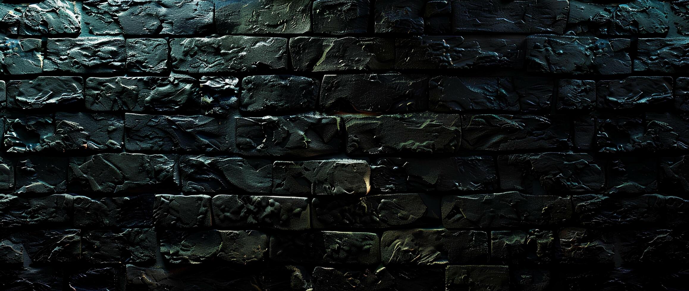 AI generated Black brick wall with cracks and scratches. Abstract texture background for design. photo