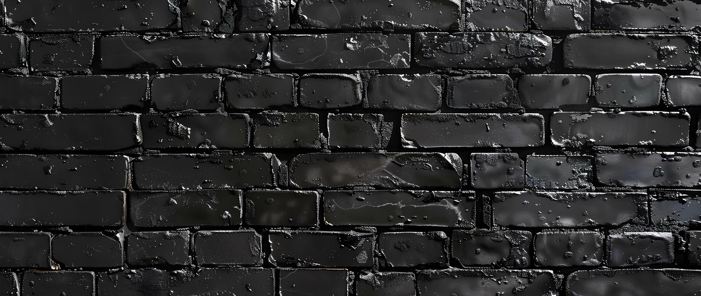 AI generated Black brick wall with cracks and scratches. Abstract texture background for design. photo