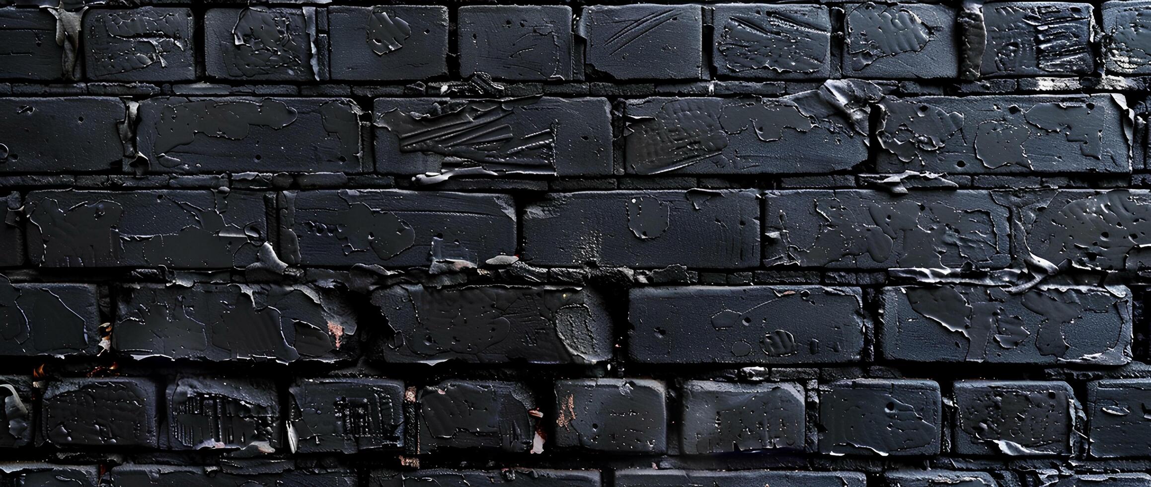 AI generated Black brick wall with cracks and scratches. Abstract texture background for design. photo