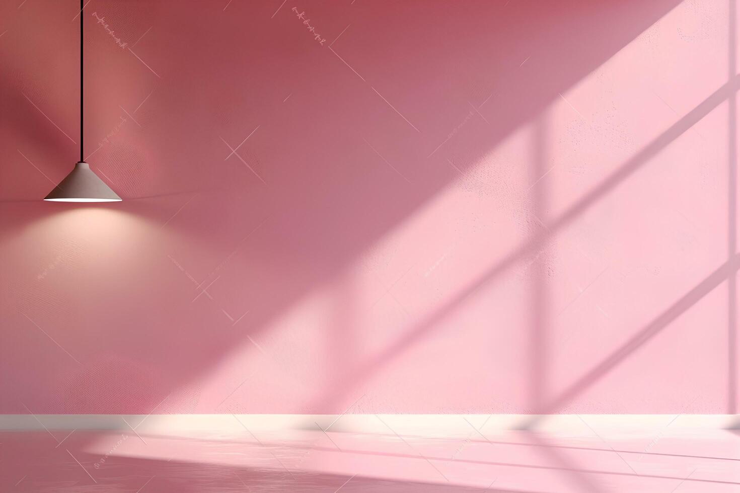 AI generated Empty room with pink walls, concrete floor and sunlight. 3d rendering photo