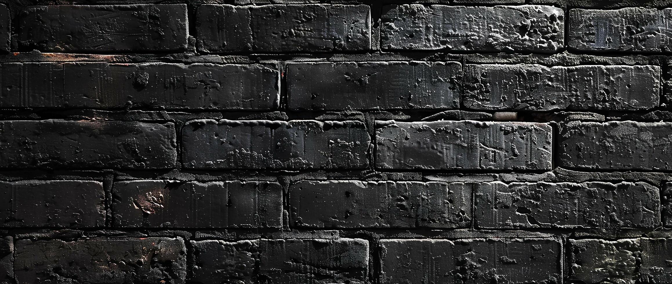 AI generated Black brick wall with cracks and scratches. Abstract texture background for design. photo
