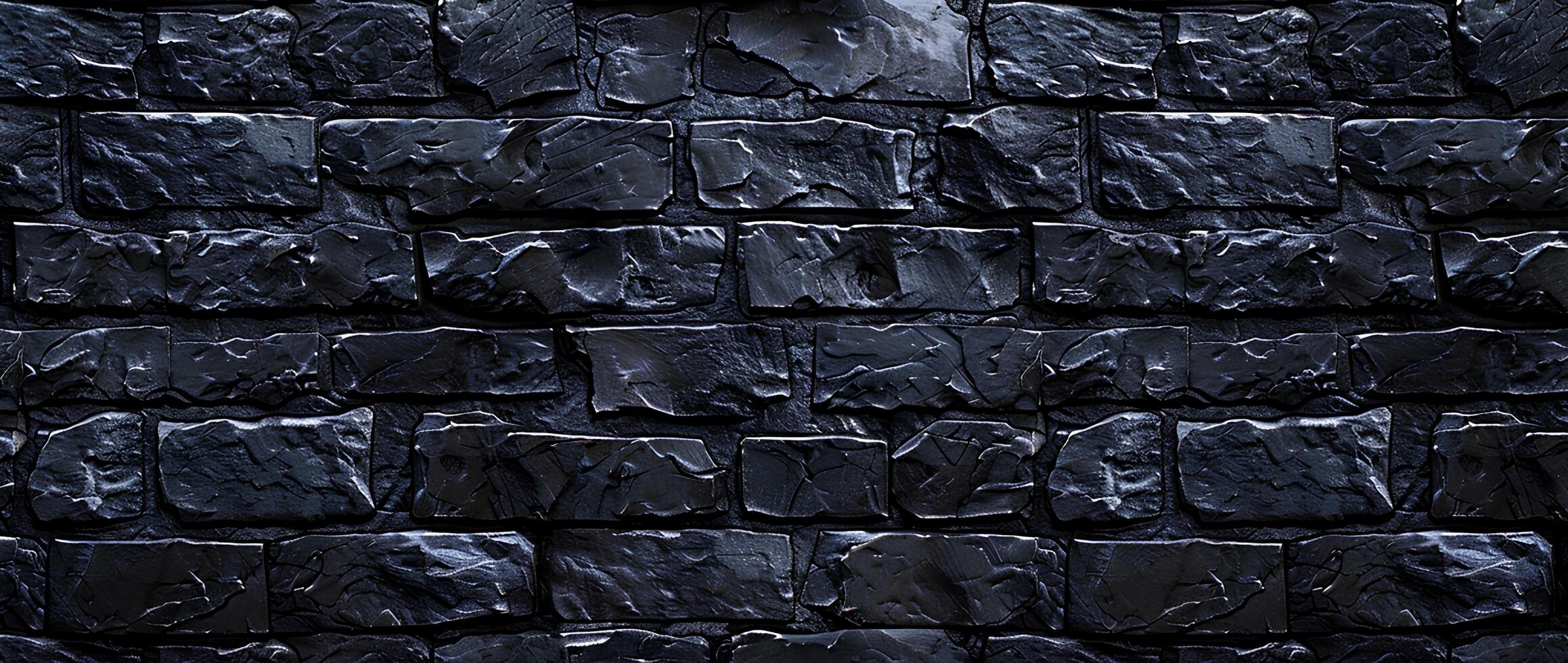AI generated Black brick wall with cracks and scratches. Abstract texture background for design. photo