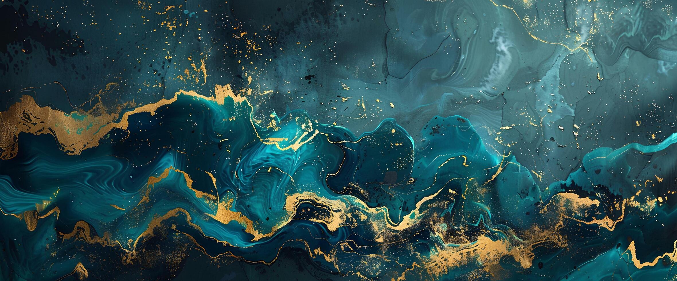 AI generated Luxury blue and gold Marble abstract acrylic background. Marbling artwork texture. Agate ripple pattern. Gold powder. photo