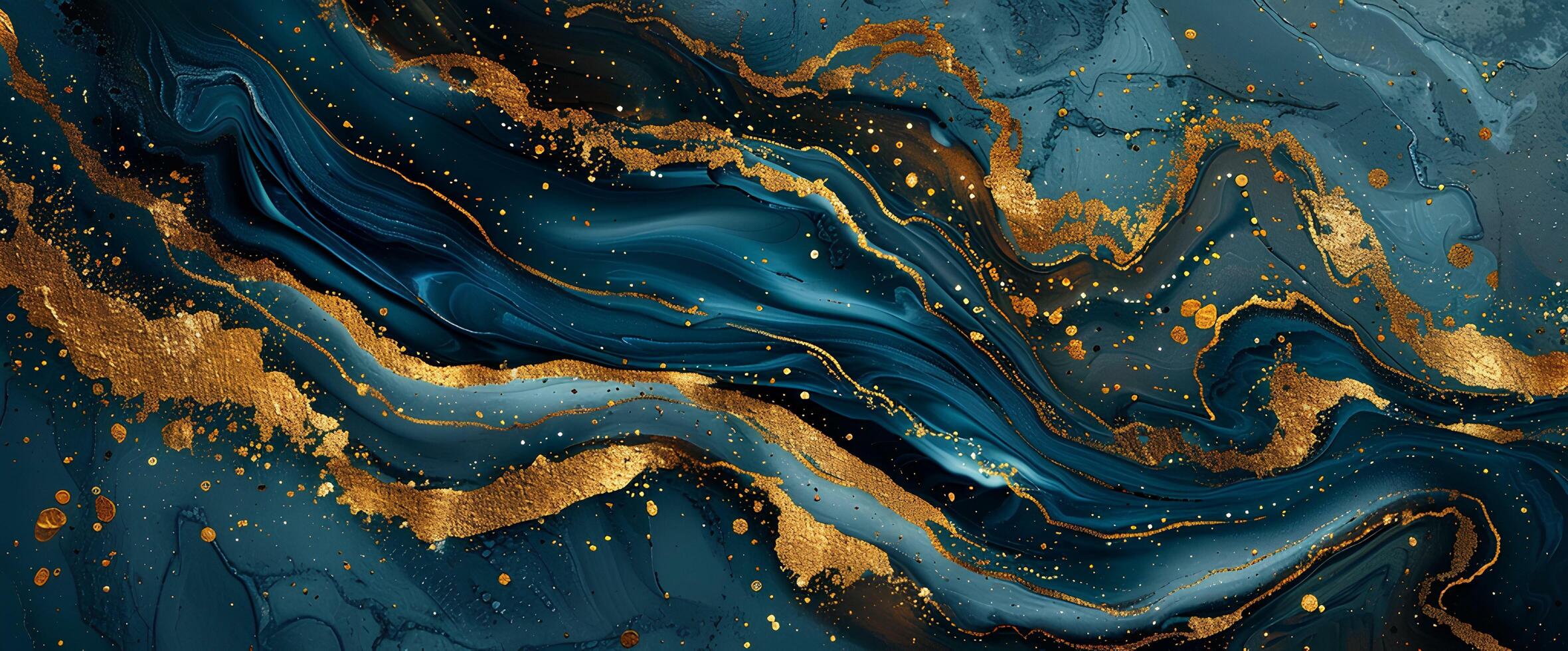 AI generated Luxury blue and gold Marble abstract acrylic background. Marbling artwork texture. Agate ripple pattern. Gold powder. photo