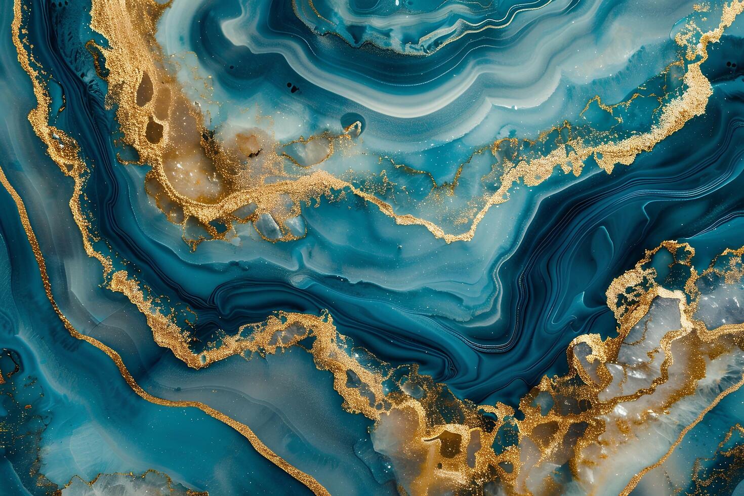 AI generated Luxury blue and gold Marble abstract acrylic background. Marbling artwork texture. Agate ripple pattern. Gold powder. photo