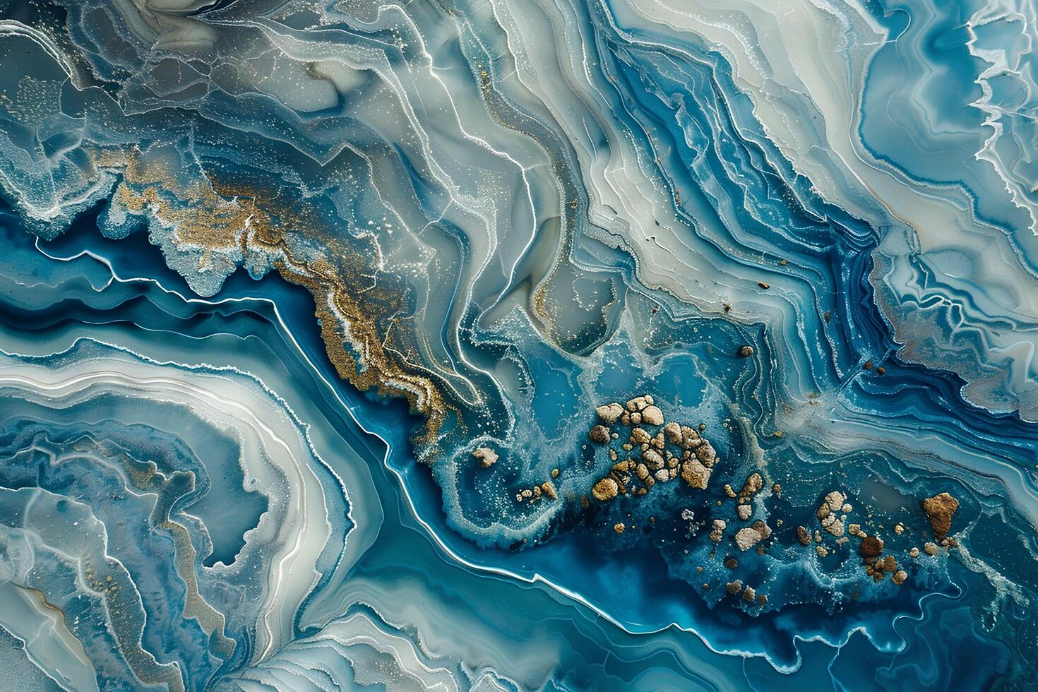 AI generated Luxury blue and gold Marble abstract acrylic background. Marbling artwork texture. Agate ripple pattern. Gold powder. photo