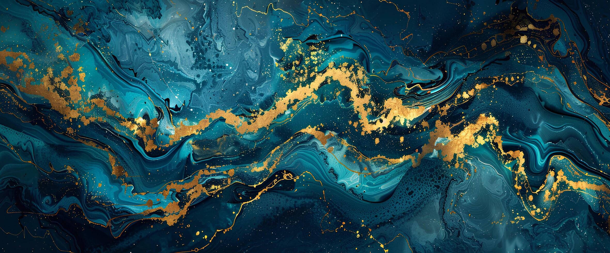 AI generated Luxury blue and gold Marble abstract acrylic background. Marbling artwork texture. Agate ripple pattern. Gold powder. photo