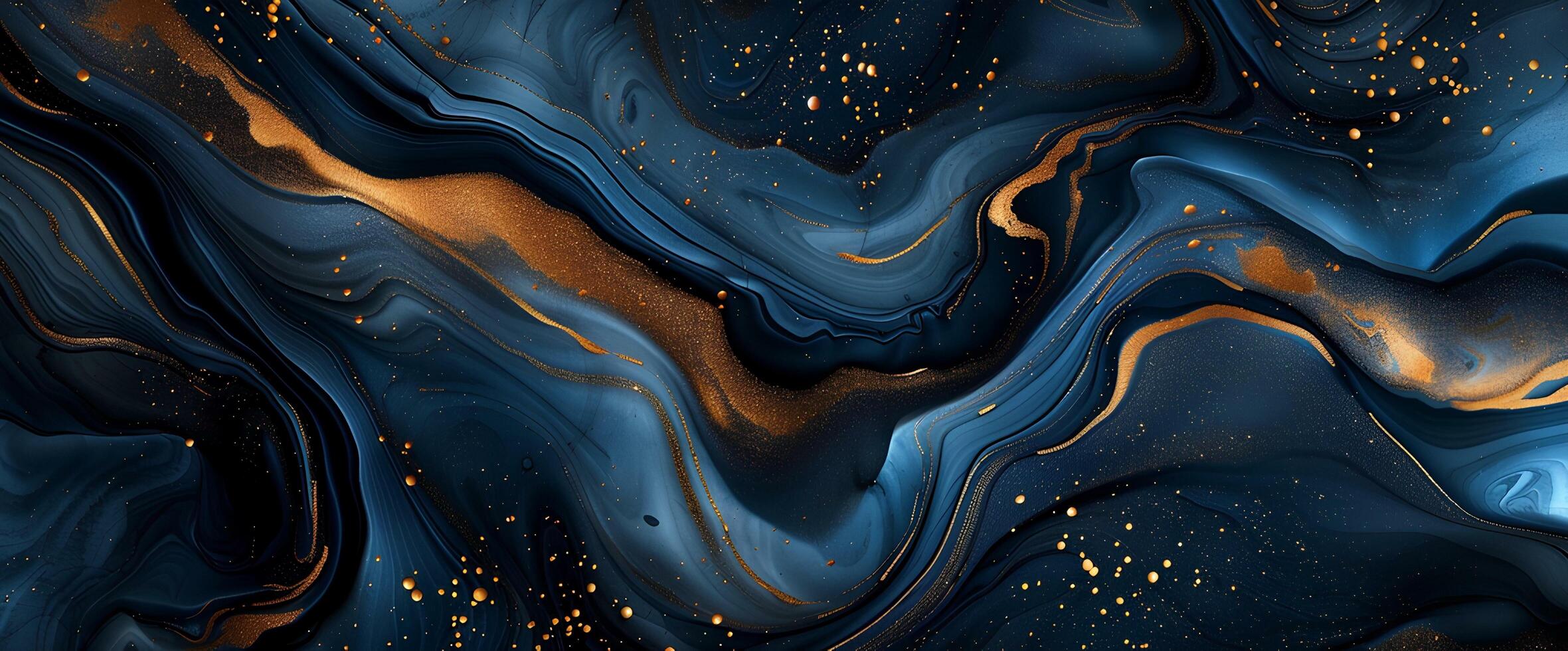 AI generated Luxury blue and gold Marble abstract acrylic background. Marbling artwork texture. Agate ripple pattern. Gold powder. photo