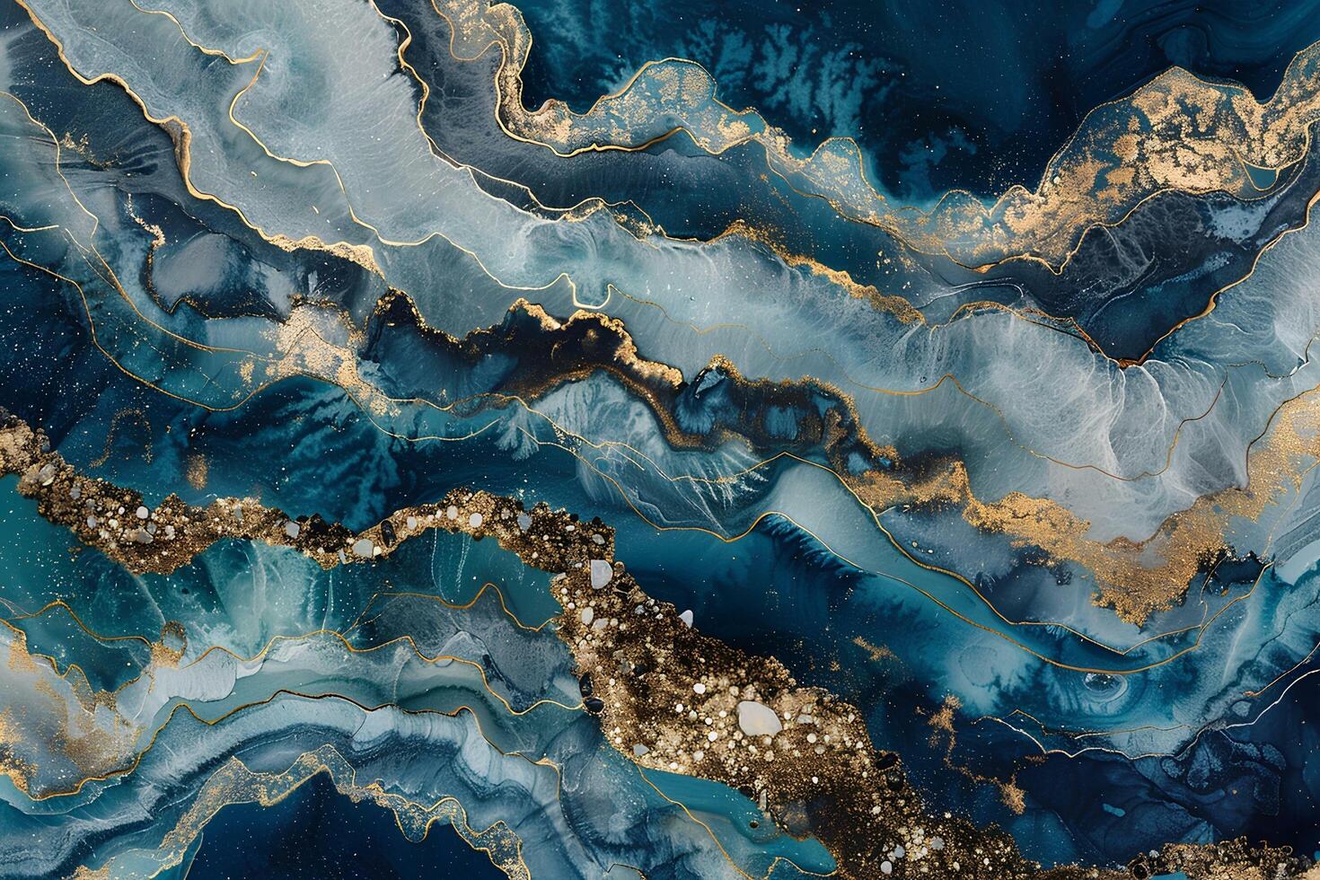 AI generated Luxury blue and gold Marble abstract acrylic background. Marbling artwork texture. Agate ripple pattern. Gold powder. photo