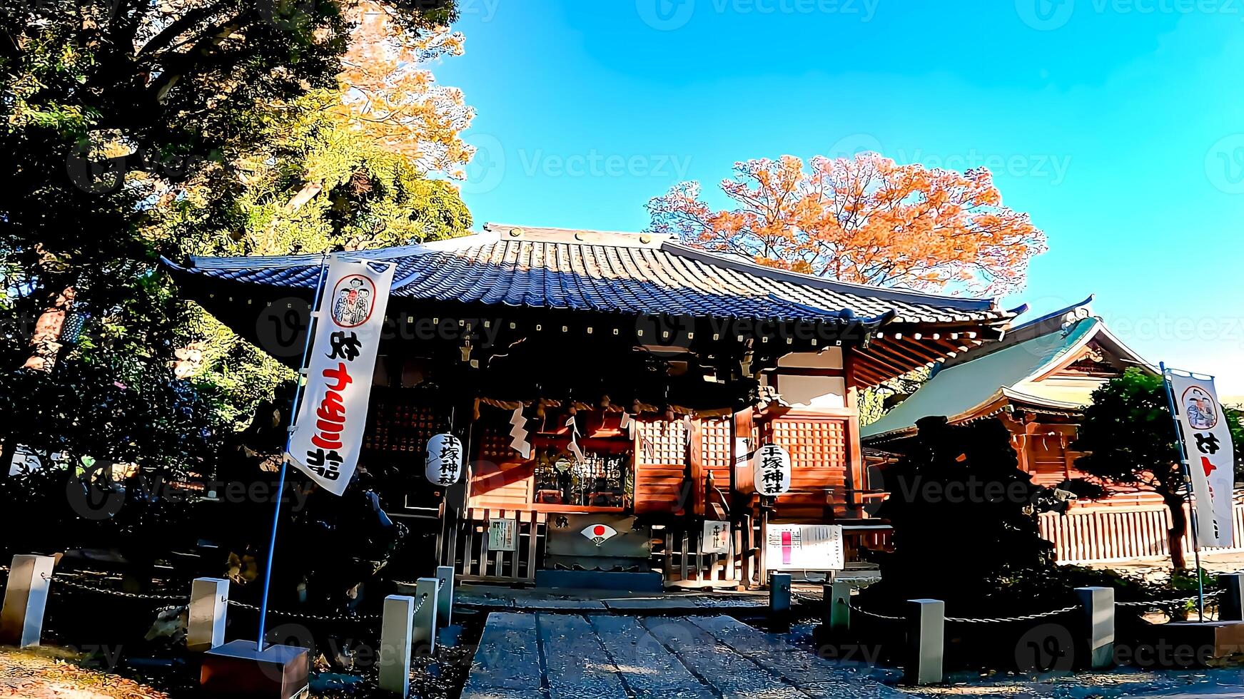 Hiratsuka Shrine, a shrine in Kaminakazato, Kita-ku, Tokyo, Japan. It has been enshrining Hachiman Taro Minamoto no Yoshiie, a hero of the late Heian period, and his two younger brothers since 1118. photo