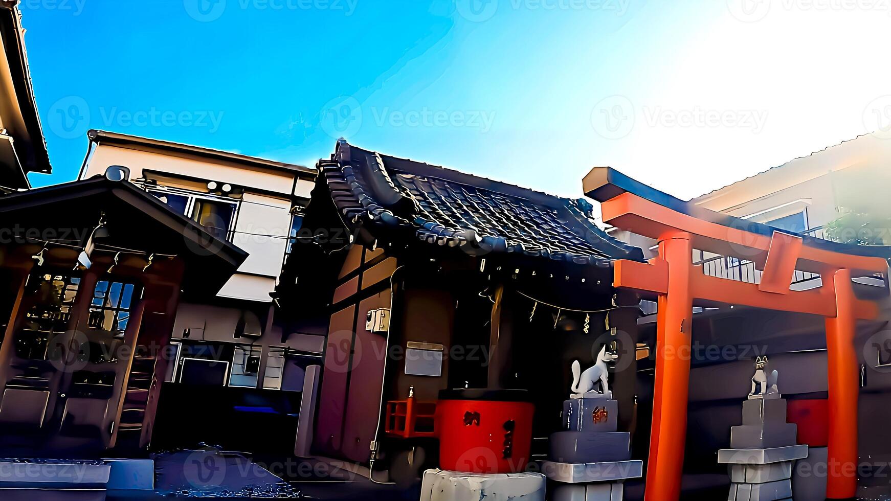 Kamome Inari Shrine, Haneda, Ota-ku, Tokyo, Japan The stone torii gate that still exists at this shrine has an inscription that says it was built in 1845 photo