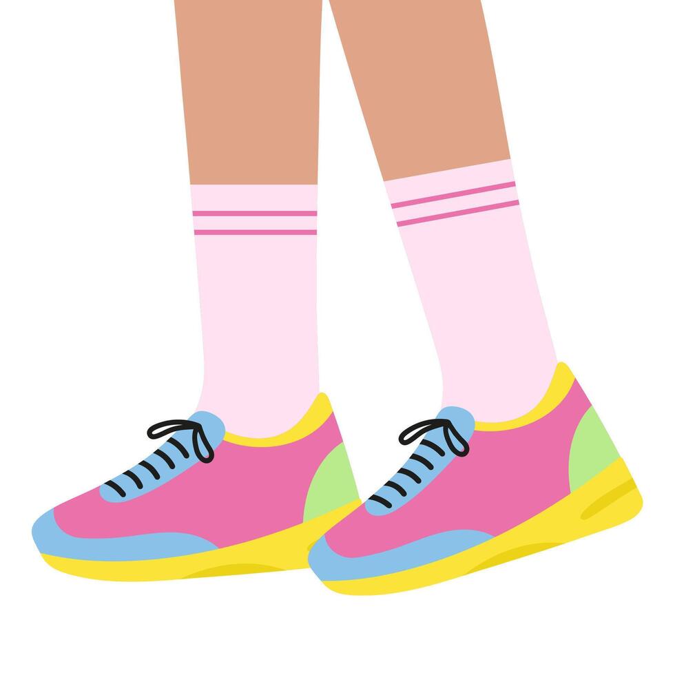 Female legs wearing fashion sneakers vector