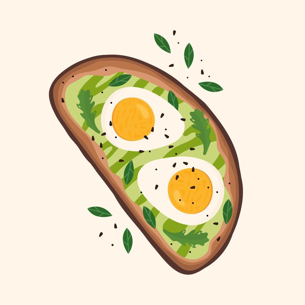 Toast with guacamole sauce and boiled eggs vector