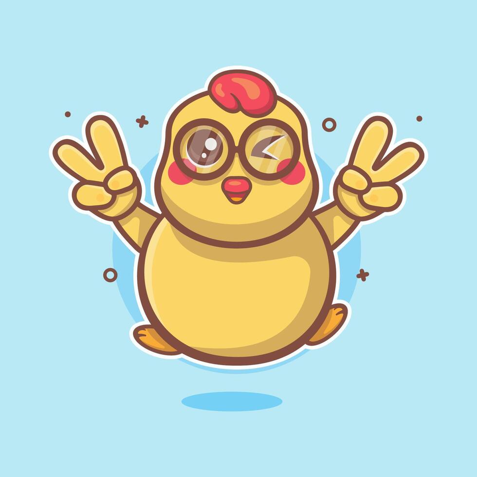 wink chick character mascot with peace sign hand gesture isolated cartoon vector