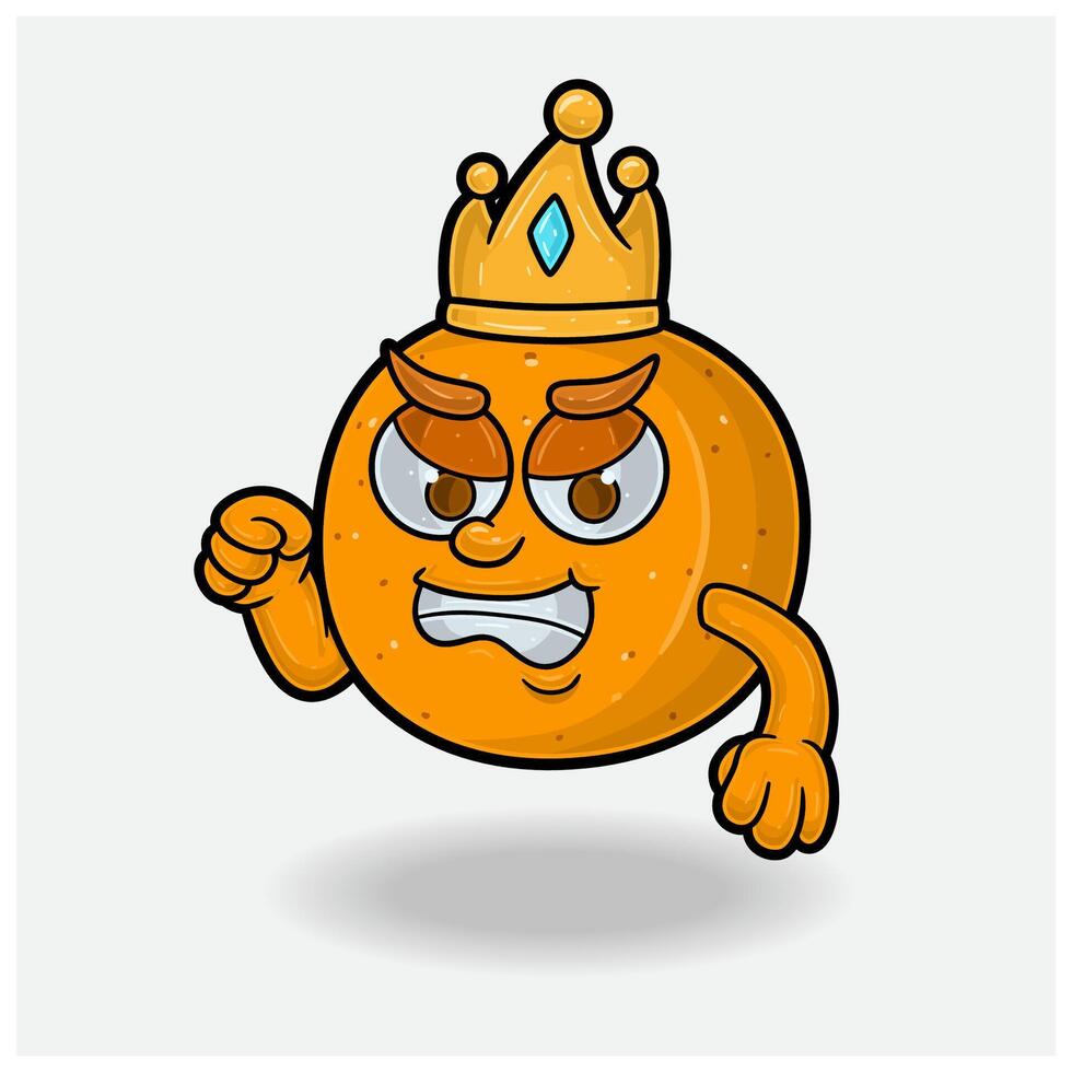 enojado expresión con naranja Fruta corona mascota personaje dibujos animados. vector