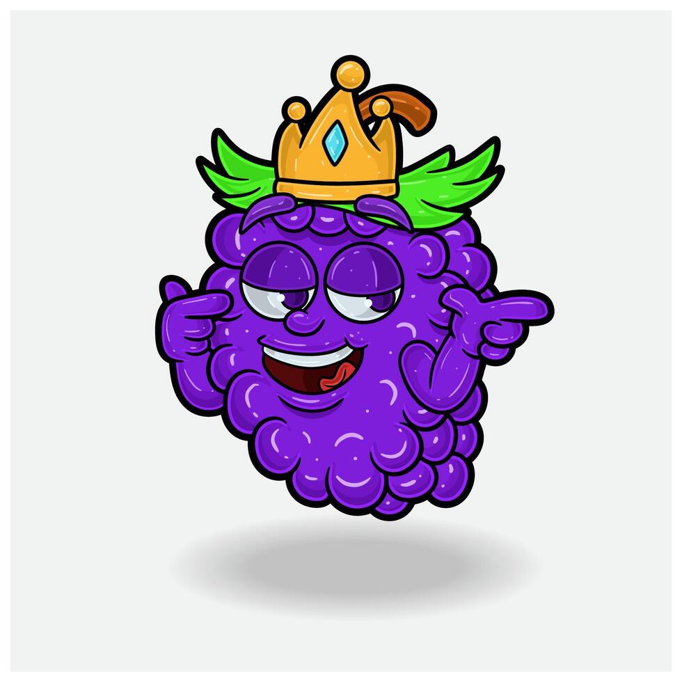 presumido expresión con uva Fruta corona mascota personaje dibujos animados. vector