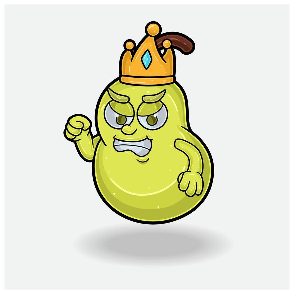 Angry expression with Pear Fruit Crown Mascot Character Cartoon. vector