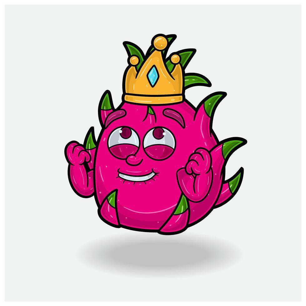 Happy expression with Dragon Fruit Crown Mascot Character Cartoon. vector