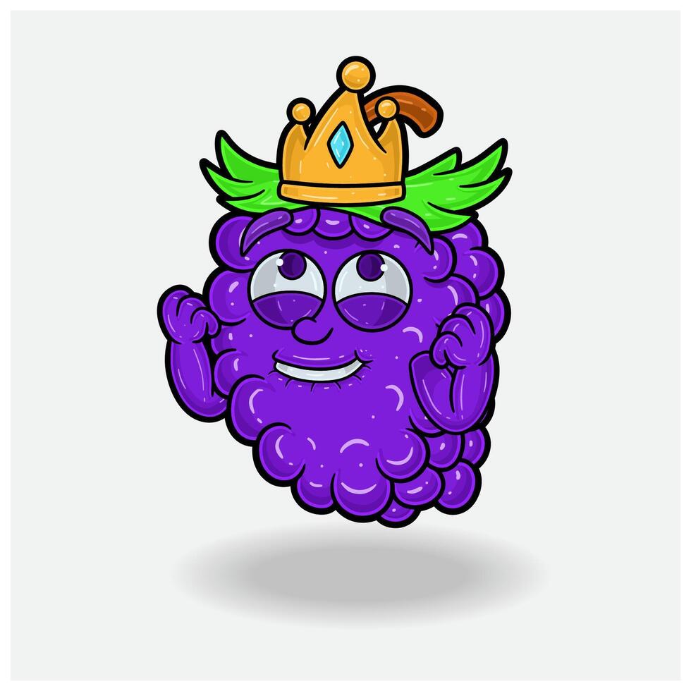 contento expresión con uva Fruta corona mascota personaje dibujos animados. vector