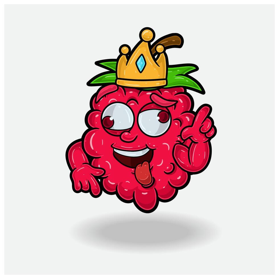 loco expresión con frambuesa Fruta corona mascota personaje dibujos animados. vector