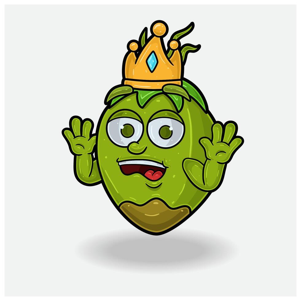 Shocked expression with Coconut Fruit Crown Mascot Character Cartoon. vector