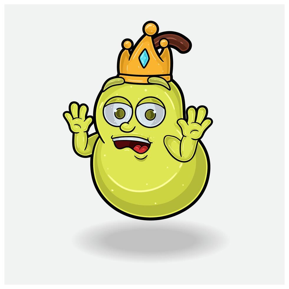 Shocked expression with Pear Fruit Crown Mascot Character Cartoon. vector