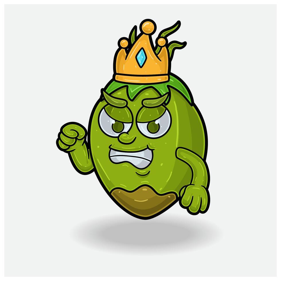 Angry expression with Coconut Fruit Crown Mascot Character Cartoon. vector