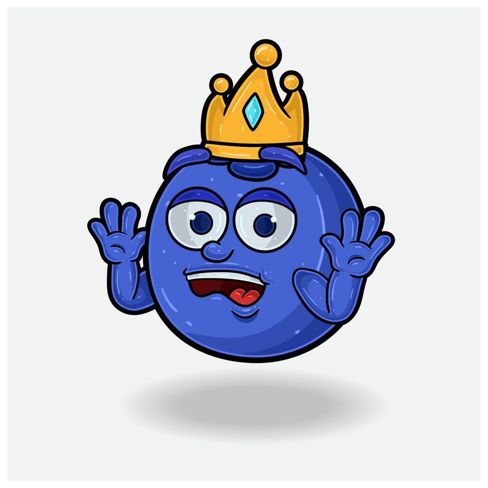 Shocked expression with Blueberry Fruit Crown Mascot Character Cartoon. vector