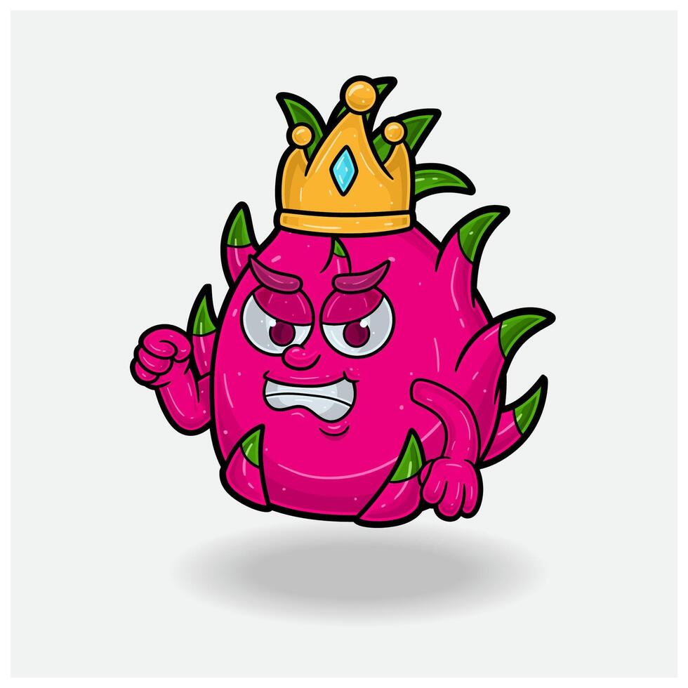 Angry expression with Dragon Fruit Crown Mascot Character Cartoon. vector