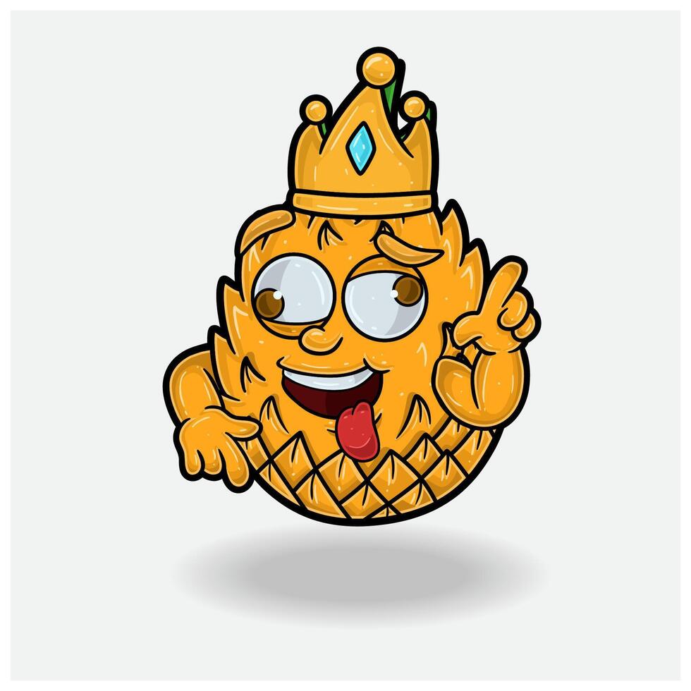 Crazy expression with Pineapple Fruit Crown Mascot Character Cartoon. vector