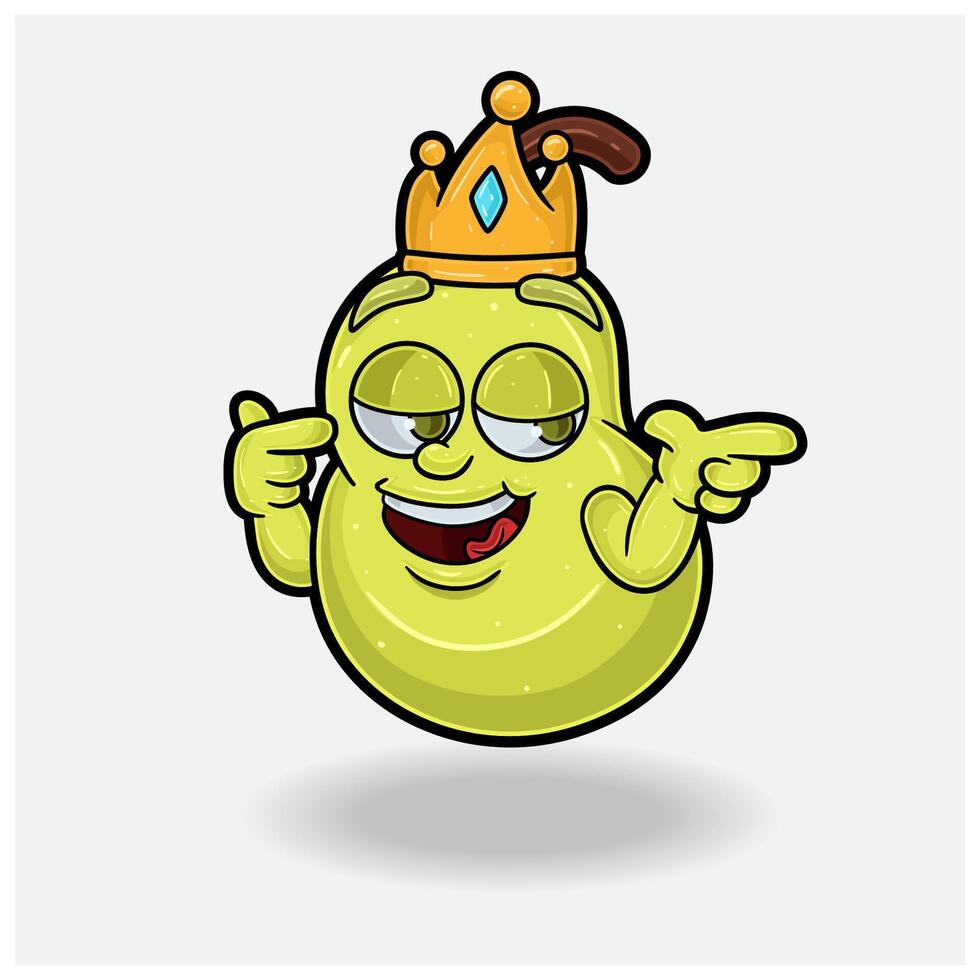 presumido expresión con Pera Fruta corona mascota personaje dibujos animados. vector